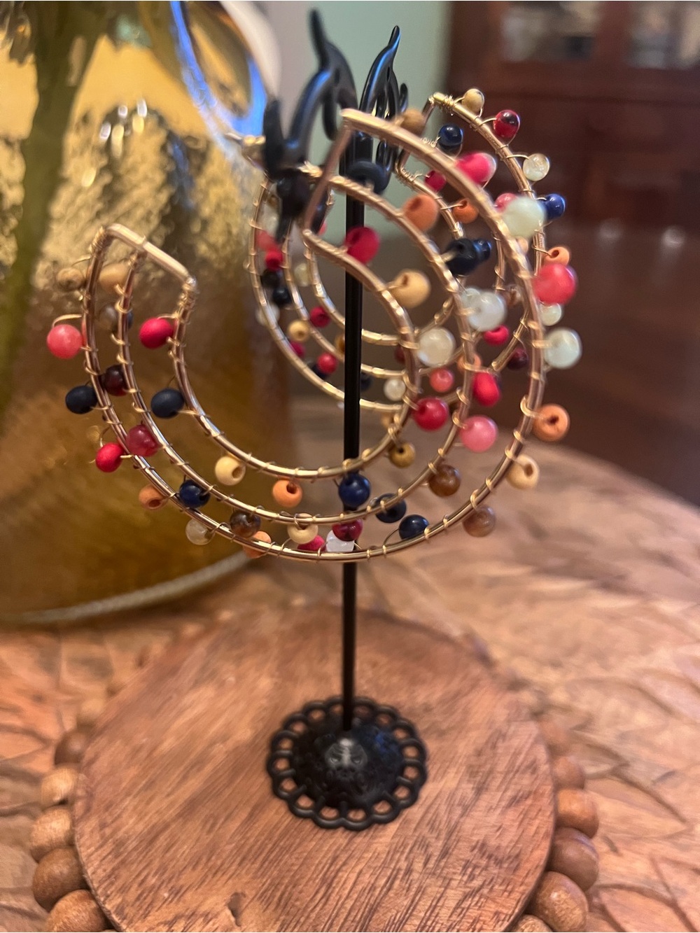 New Multicolor Beaded Hoop Earrings – Lightweight Statement Hoops